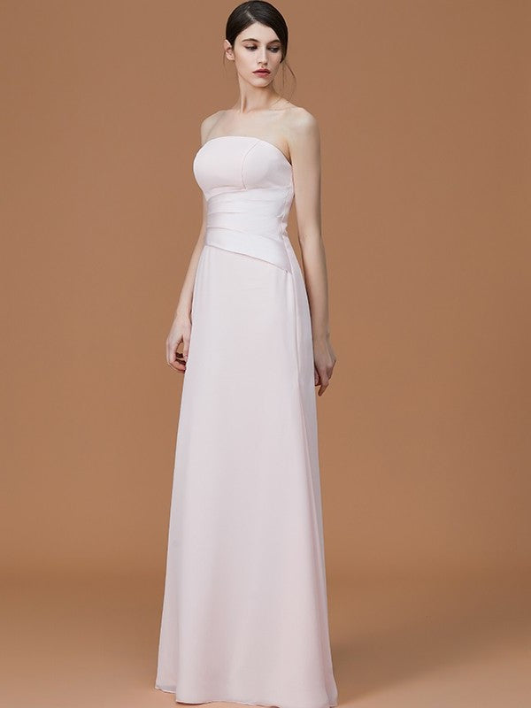 Strapless Floor-Length Sleeveless Ruched A-Line/Princess Chiffon Bridesmaid Dresses