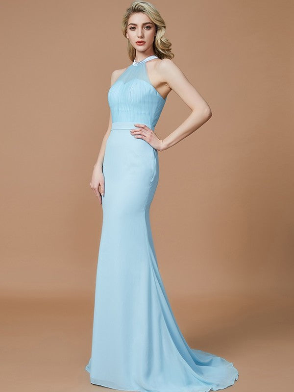 Sweep/Brush Trumpet/Mermaid Scoop Train Sleeveless Chiffon Bridesmaid Dresses