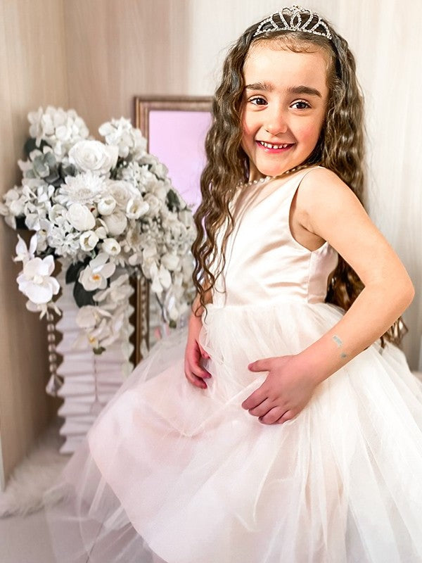 Tulle Sleeveless A-Line/Princess Knee-Length Bowknot Scoop Flower Girl Dresses