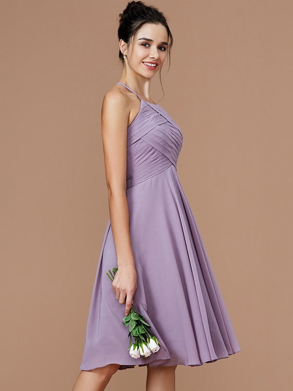 Sleeveless Short/Mini Ruched Halter A-Line/Princess Chiffon Bridesmaid Dresses