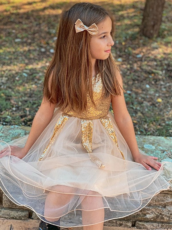 Sequin Short/Mini Scoop Tulle Sleeveless A-Line/Princess Flower Girl Dresses