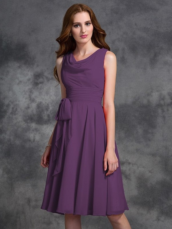 Scoop A-line/Princess Ruffles Short Sleeveless Chiffon Bridesmaid Dresses