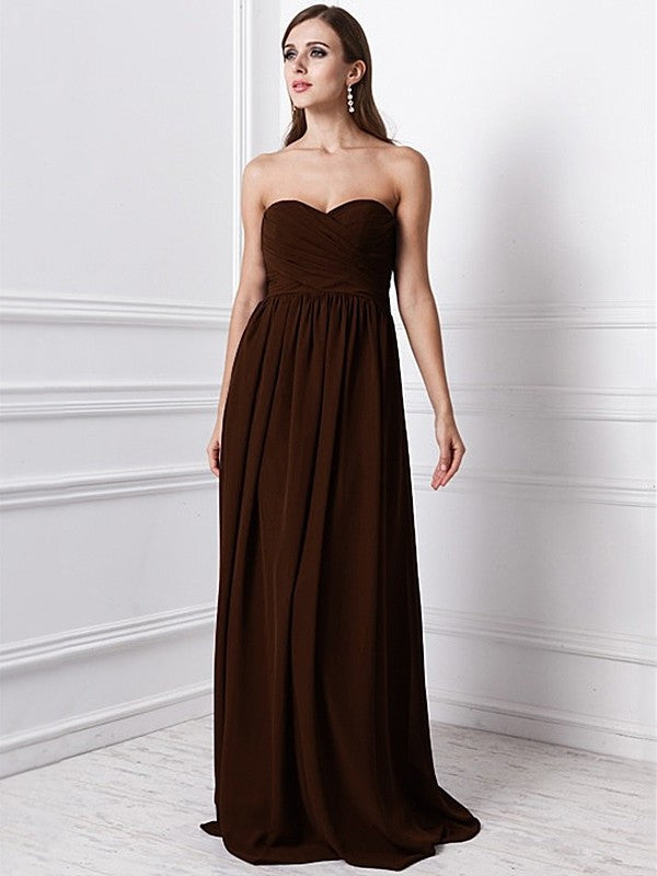 Sweetheart Ruffles Sheath/Column Long Sleeveless Chiffon Bridesmaid Dresses