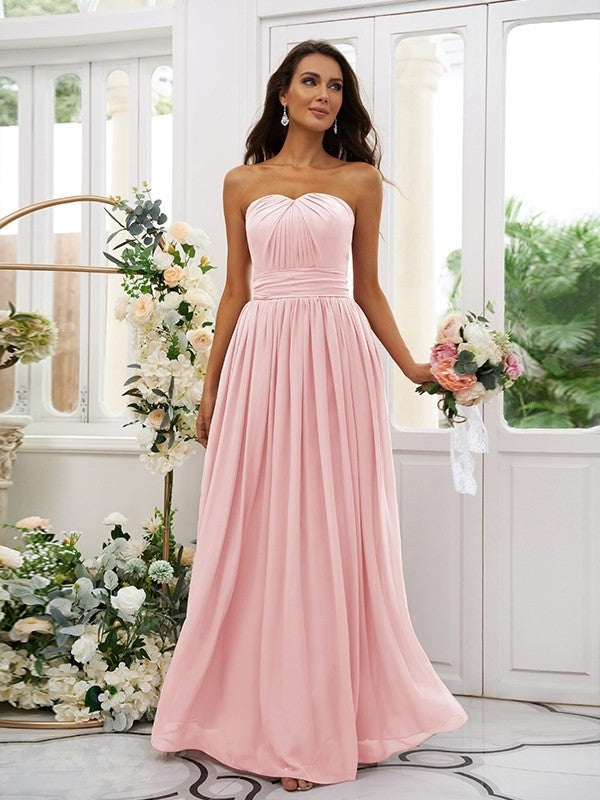 Strapless Sleeveless Ruffles A-Line/Princess Chiffon Floor-Length Bridesmaid Dresses