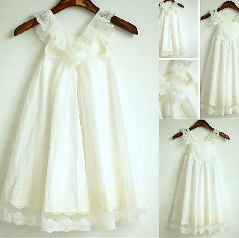 Sleeveless Ruffles Tea-Length Straps A-line/Princess Chiffon Flower Girl Dresses