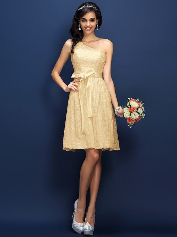 One-Shoulder Sleeveless A-Line/Princess Lace Short Lace Bridesmaid Dresses