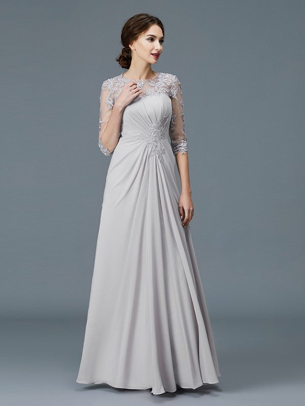 Scoop Sleeves 3/4 of Floor-Length A-Line/Princess Ruffles Mother Chiffon the Bride Dresses