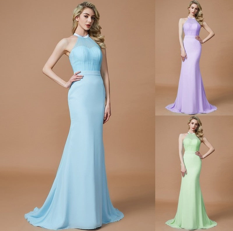 Sweep/Brush Trumpet/Mermaid Scoop Train Sleeveless Chiffon Bridesmaid Dresses