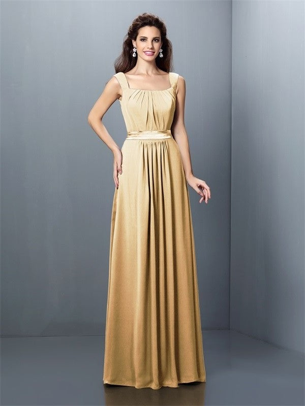 Square Sleeveless Pleats Long A-Line/Princess Chiffon Bridesmaid Dresses