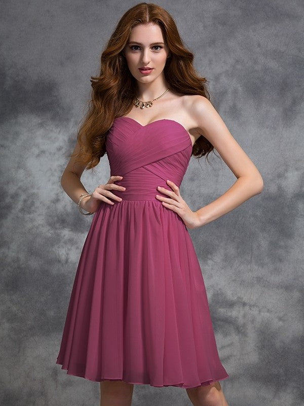 Ruched Short Sweetheart A-line/Princess Sleeveless Chiffon Bridesmaid Dresses