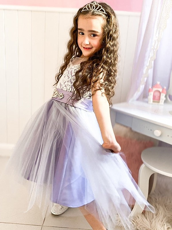 Tulle A-Line/Princess Lace Knee-Length Scoop Sleeveless Flower Girl Dresses