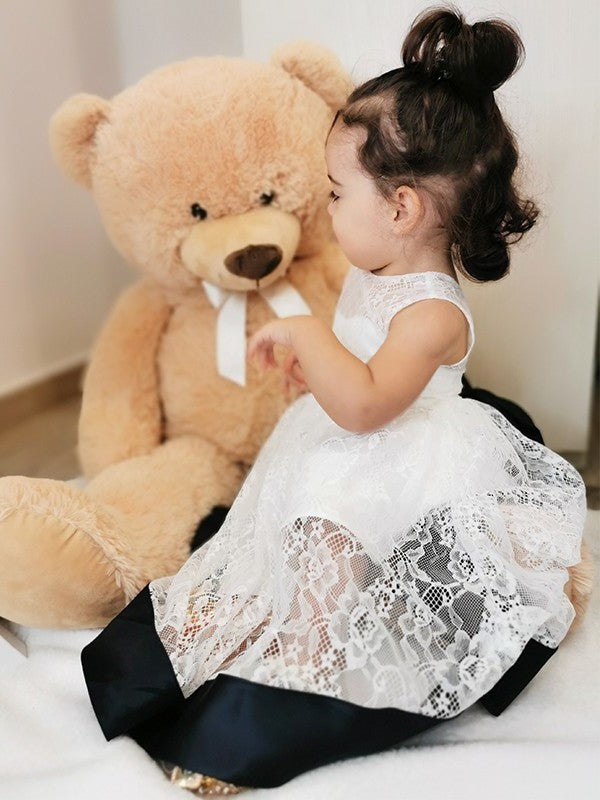 Scoop A-Line/Princess Bowknot Sleeveless Ankle-Length Lace Flower Girl Dresses