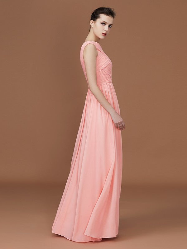 V-neck Sleeveless Floor-Length A-Line/Princess Chiffon Bridesmaid Dress