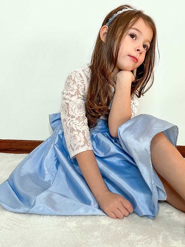 Knee-Length A-Line/Princess Scoop 3/4 Lace Taffeta Sleeves Flower Girl Dresses