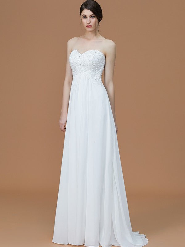 Sweep/Brush A-Line/Princess Train Beading Sleeveless Sweetheart Chiffon Bridesmaid Dresses