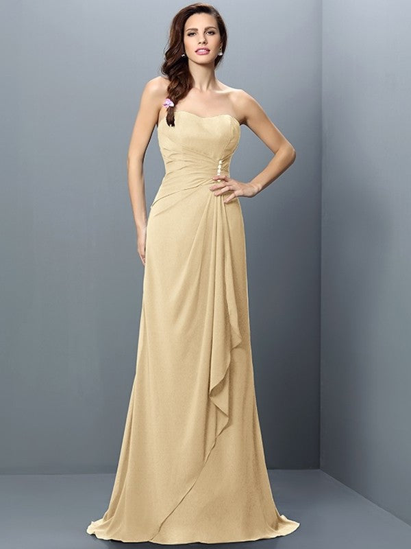 Trumpet/Mermaid Sleeveless Strapless Pleats Long Chiffon Bridesmaid Dresses