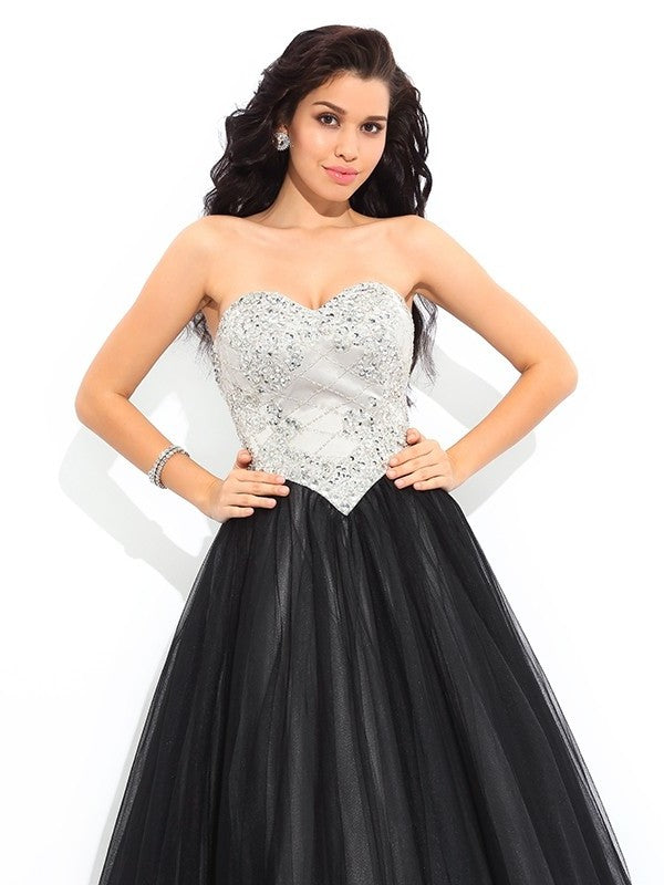 Sleeveless Gown Ball Paillette Sweetheart Long Net Quinceanera Dresses