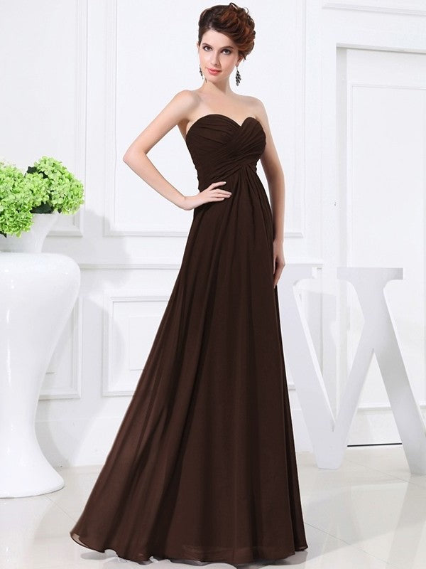 Sweetheart Chiffon Sleeveless Pleats A-Line/Princess Long Bridesmaid Dresses