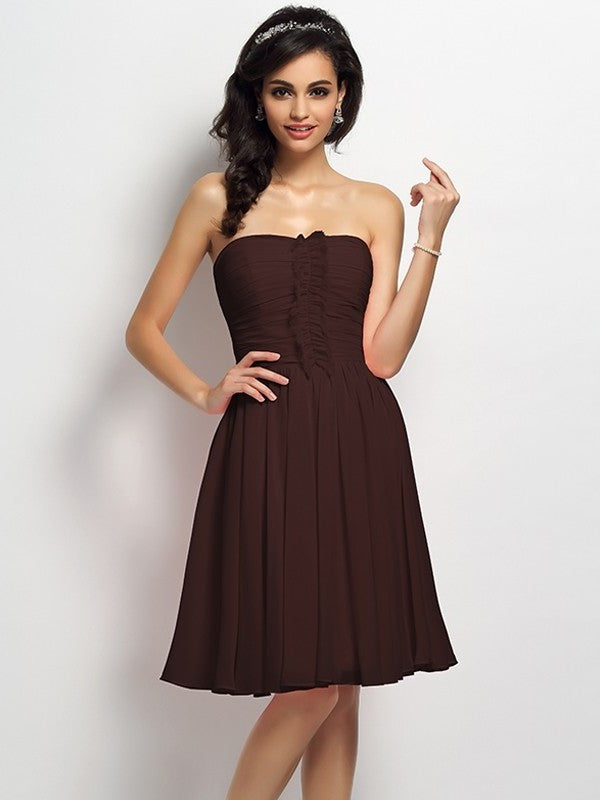 Strapless Sleeveless A-Line/Princess Short Pleats Chiffon Bridesmaid Dresses