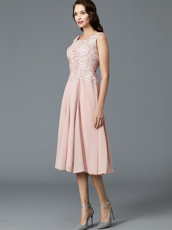 Sleeveless A-Line/Princess Mother Tea-Length Chiffon Scoop of the Bride Dresses