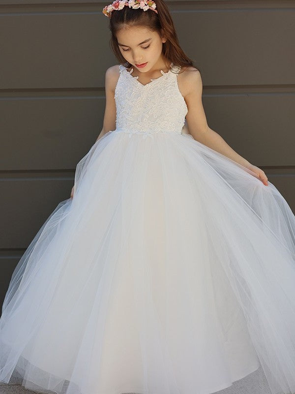 Bowknot Tulle Sweetheart Floor-Length A-Line/Princess Sleeveless Flower Girl Dresses