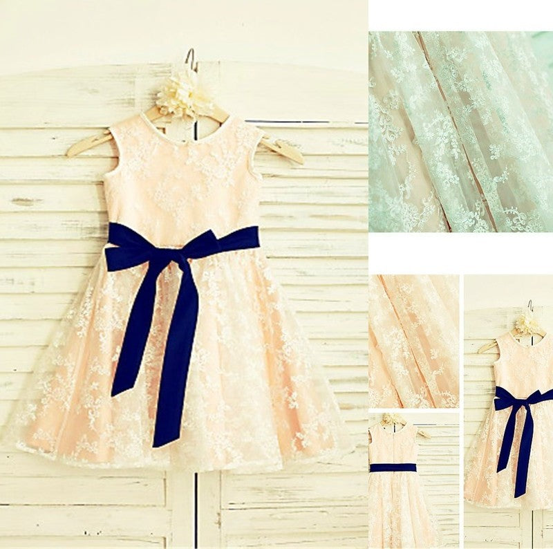 A-line/Princess Bowknot Sleeveless Lace Ankle-Length Scoop Flower Girl Dresses