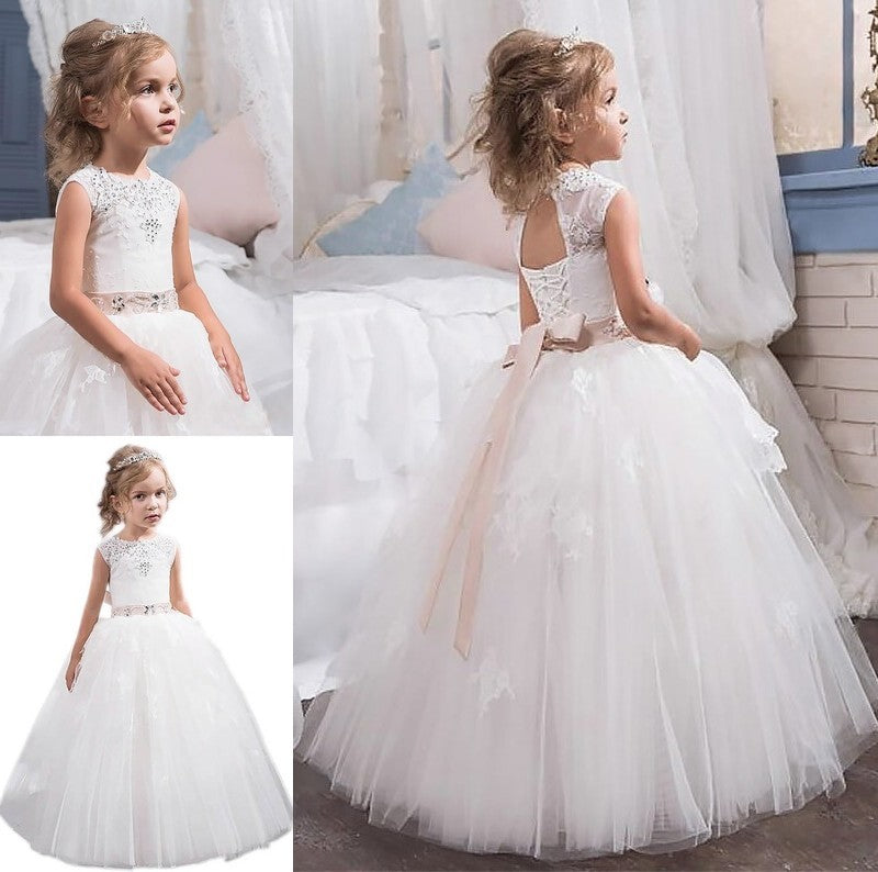 Gown Floor-Length Ball Jewel Tulle Crystal Sleeveless Flower Girl Dresses