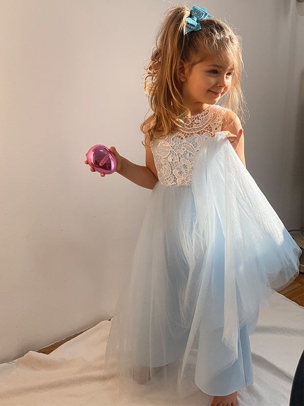 Scoop Tulle Sleeveless Ankle-Length Lace A-Line/Princess Flower Girl Dresses