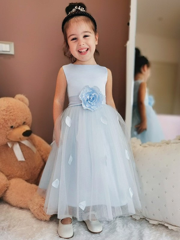 Hand-Made Tulle Ankle-Length Sleeveless A-Line/Princess Flower Scoop Flower Girl Dresses