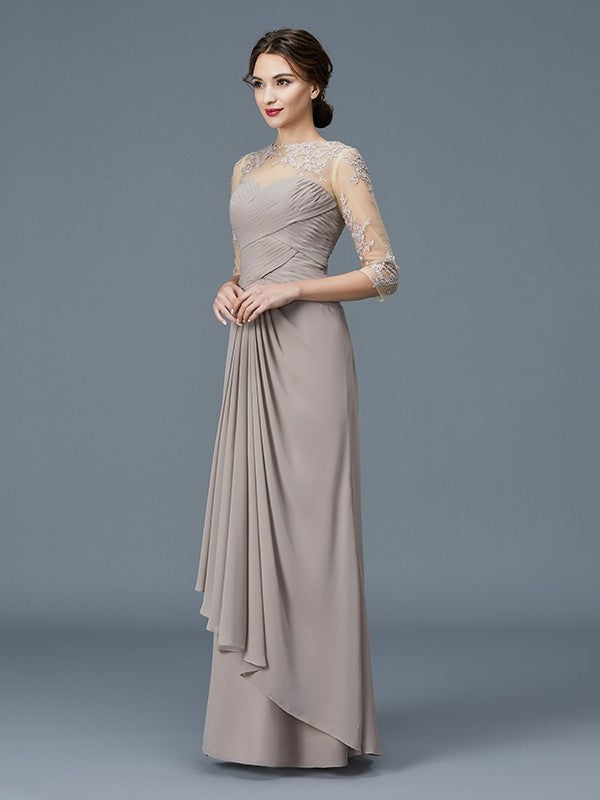 Sleeves Ruffles Neck of Floor-Length A-Line/Princess Sheer Mother 3/4 Chiffon the Bride Dresses