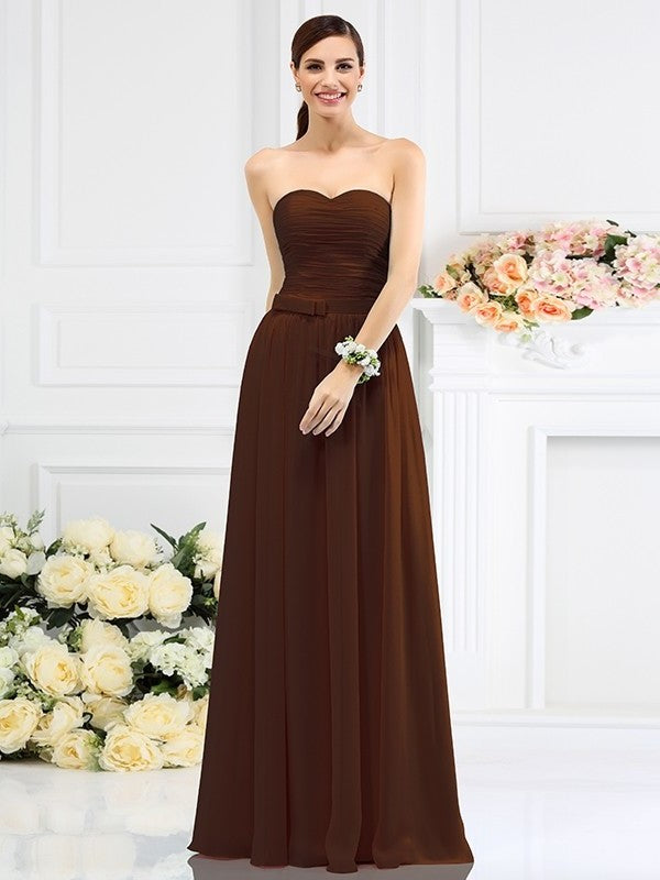 Pleats Hand-Made Sleeveless A-Line/Princess Sweetheart Long Flower Chiffon Bridesmaid Dresses