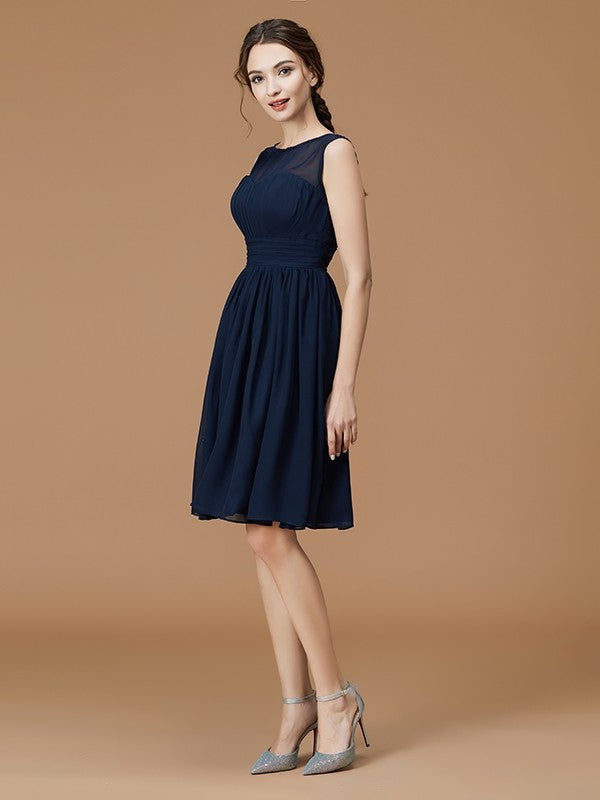 Short/Mini Ruffles Sleeveless Bateau A-Line/Princess Chiffon Bridesmaid Dresses