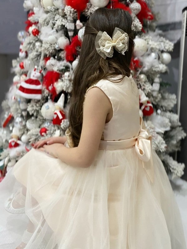 A-Line/Princess Scoop Tea-Length Bowknot Tulle Sleeveless Flower Girl Dresses