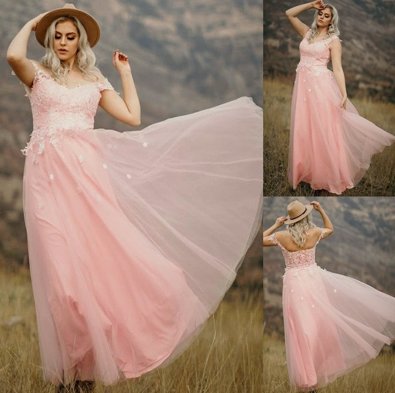 Sleeveless Sweetheart A-Line/Princess Tulle Applique Floor-Length Dresses