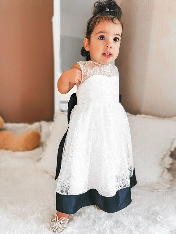 Scoop A-Line/Princess Bowknot Sleeveless Ankle-Length Lace Flower Girl Dresses