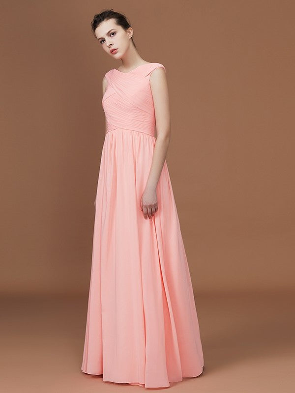 V-neck Sleeveless Floor-Length A-Line/Princess Chiffon Bridesmaid Dress