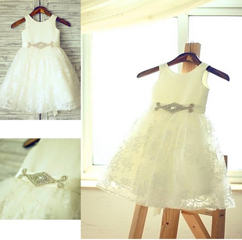 Sash/Ribbon/Belt Sleeveless Scoop A-line/Princess Knee-Length Lace Flower Girl Dresses