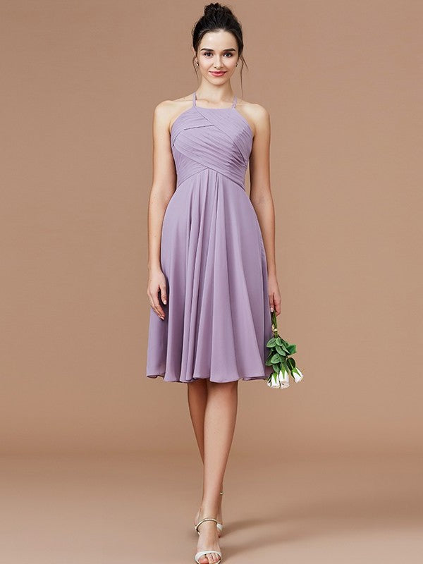 Sleeveless Short/Mini Ruched Halter A-Line/Princess Chiffon Bridesmaid Dresses