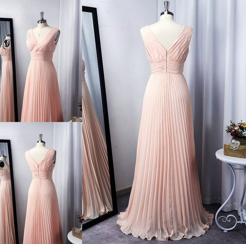 Floor-Length A-Line/Princess V-neck Chiffon Sleeveless Ruffles Dresses