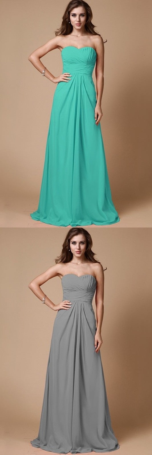 Ruffles A-Line/Princess Sleeveless Chiffon Sweetheart Long Bridesmaid Dresses