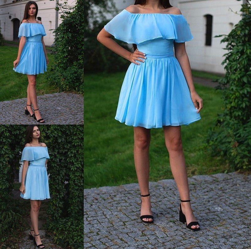 A-Line/Princess Sleeveless Chiffon Off-the-Shoulder Ruffles Short/Mini Homecoming Dresses