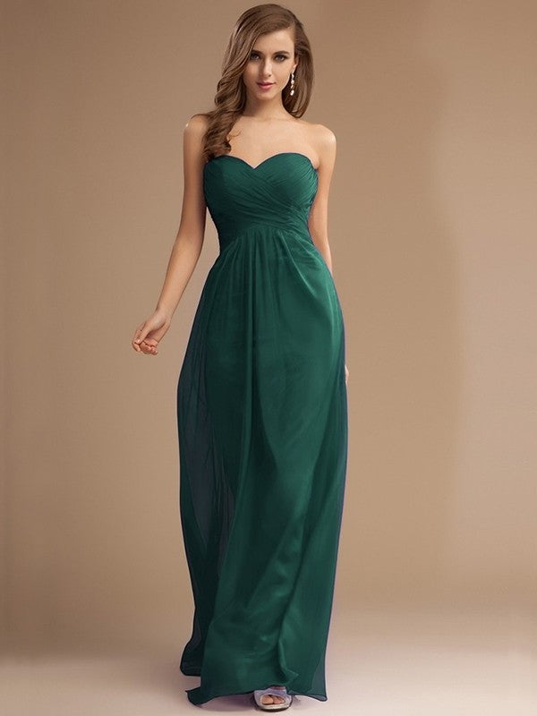 Sweetheart Long Beading Sleeveless Ruffles Sheath/Column Chiffon Bridesmaid Dresses