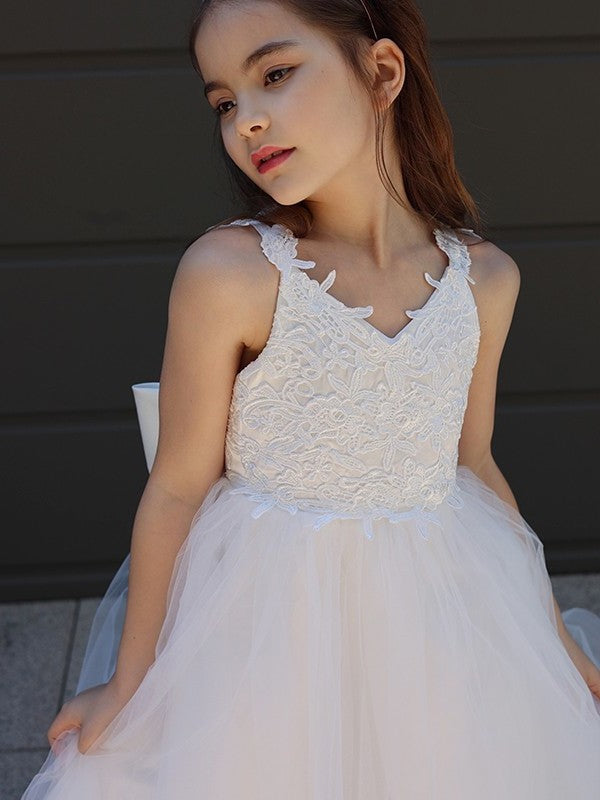 Bowknot Tulle Sweetheart Floor-Length A-Line/Princess Sleeveless Flower Girl Dresses