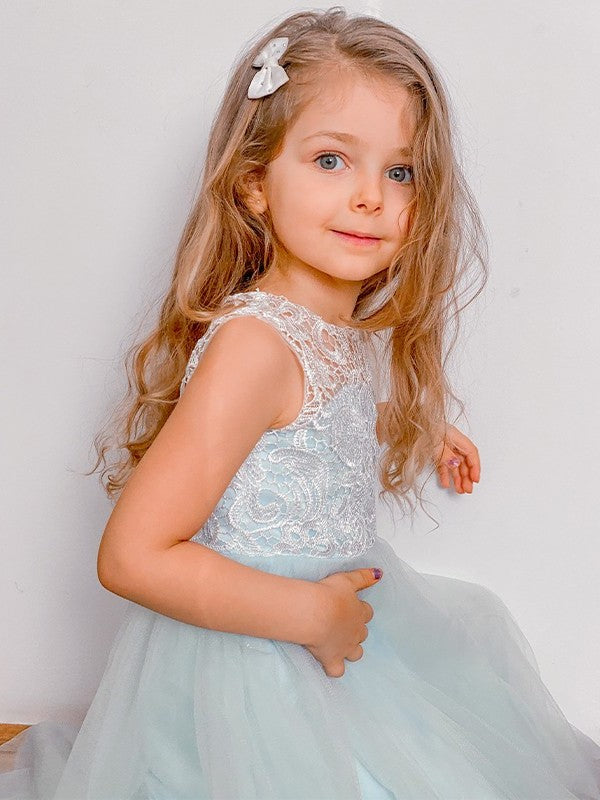 Scoop Tulle Sleeveless Ankle-Length Lace A-Line/Princess Flower Girl Dresses