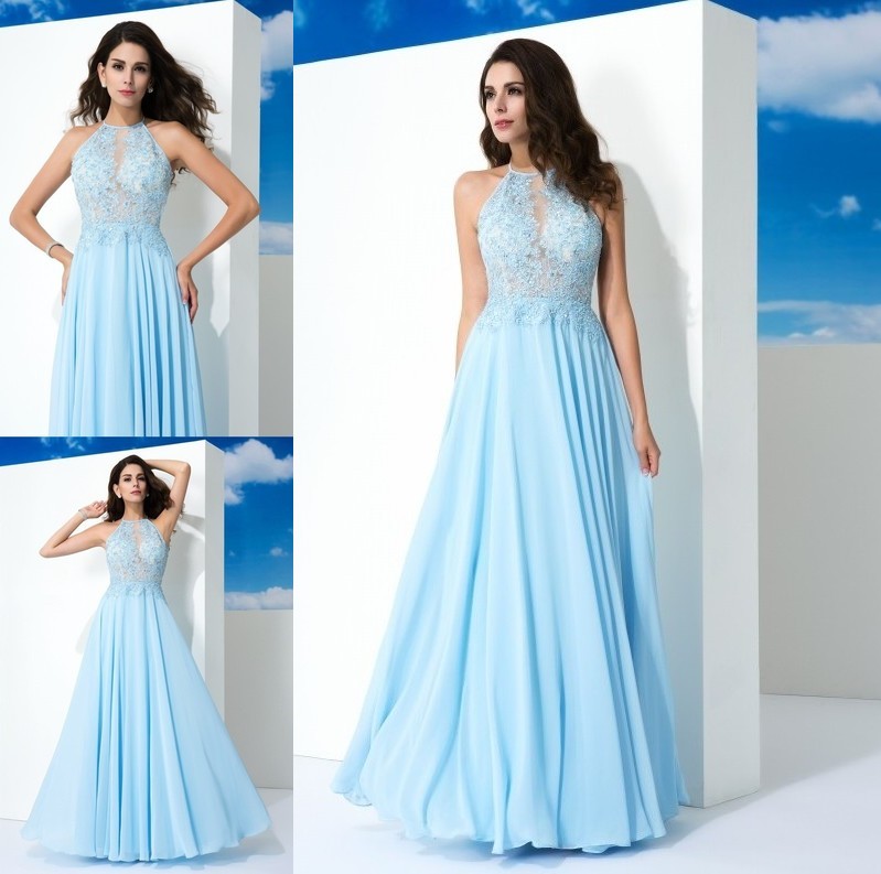 Spaghetti Sleeveless Applique A-Line/Princess Straps Long Chiffon Dresses