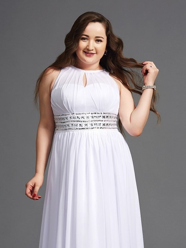 Long Chiffon Sleeveless A-Line/Princess Jewel Beading Plus Size Dresses