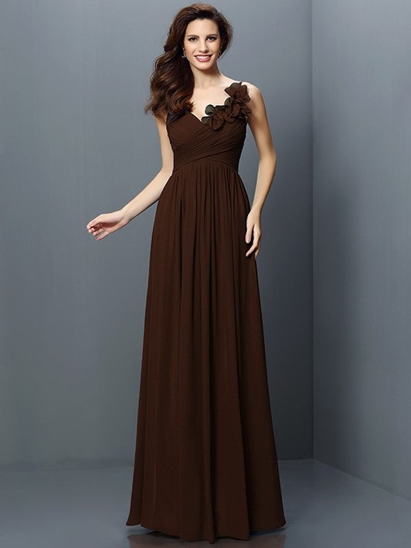 Long Sleeveless A-Line/Princess V-neck Pleats Chiffon Bridesmaid Dresses