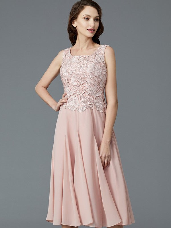 Sleeveless A-Line/Princess Mother Tea-Length Chiffon Scoop of the Bride Dresses