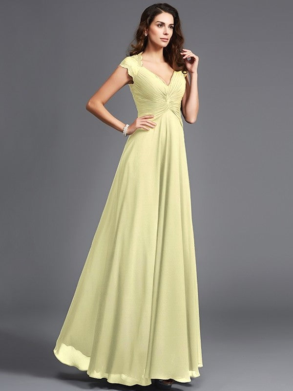 V-neck Sleeveless Long A-Line/Princess Chiffon Bridesmaid dresses