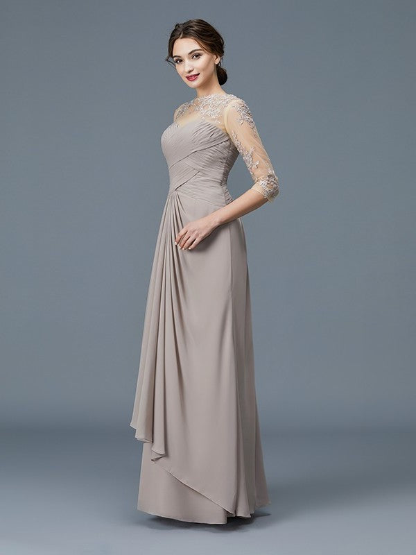 Sleeves Ruffles Neck of Floor-Length A-Line/Princess Sheer Mother 3/4 Chiffon the Bride Dresses